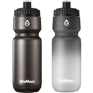 Leak Proof Bicycle Water Bottle, 2-Pack Bike Water Bottle, BPA Free, Cycling & Sport Squeeze, with Capacity Scale, for Riding, Gym (Black & Black White, 24oz)