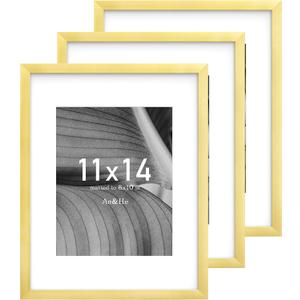 An&He 11x14 Picture Frame, Gold Photo Frame for Tabletop and Wall Display, Minimalist Design, Set of 3