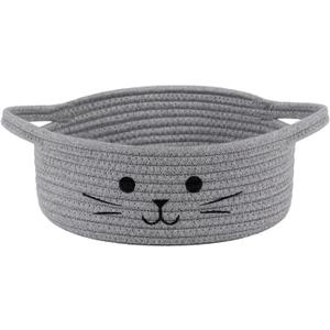 Small Woven Rope Storage Basket, Cute Cat Toy Basket for Living Room, Baby Baskets for Nursery, Gift Baskets Empty for Baby Shower, Grey, 9.8 x 4 inches (Gray)
