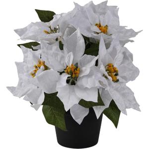 Poinsettia Artificial Christmas Flowers in Pot 9 Heads,15.7 Inch Large Fake Poinsettias Plants for Home Porch Office Indoor Outdoor Christmas Winter Decorations White