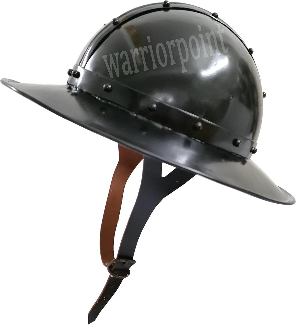 Metal Medieval Kettle Hat Black Finish Helmet With Leather Liner