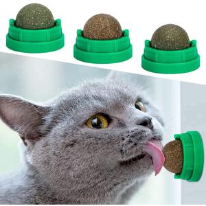 3 Pack Catnip Balls, Catnip Ball for Cats Wall, Edible Kitty Toys for Cats Lick, Safe Healthy Kitten Chew Toys, Teeth Cleaning Dental Cat Toys, Cat Wall Treats (Green)