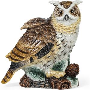 Ceramic Large Collectible Figurines Statue3D Hand-Painted Owl Home Decoration- 9.45" H