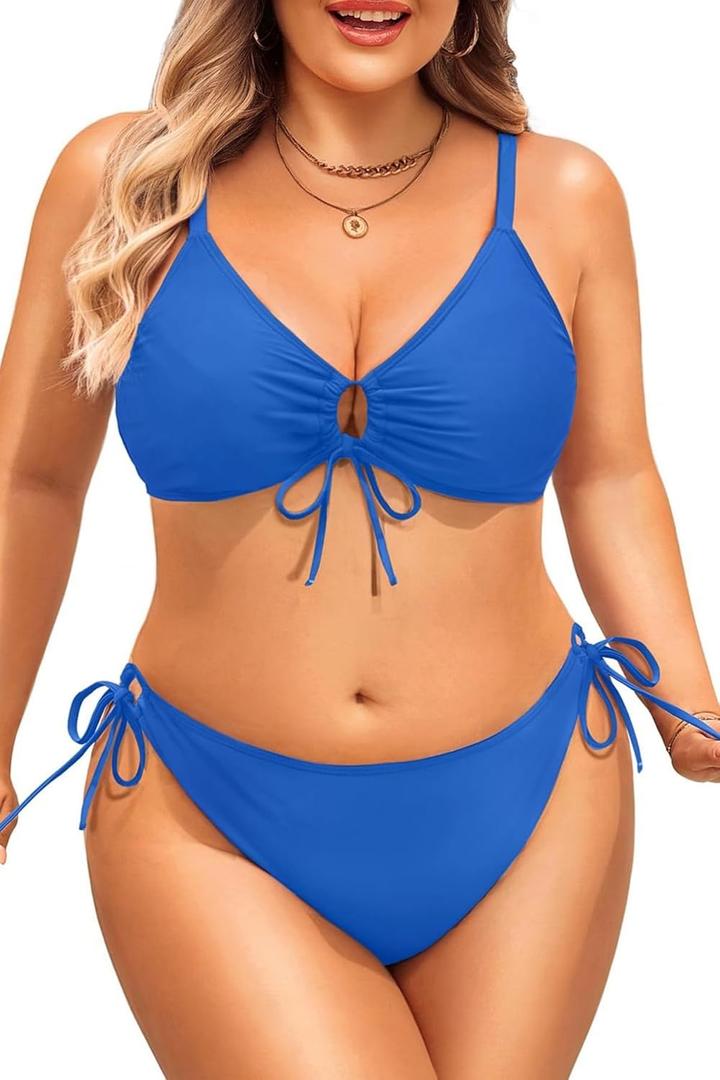 Daci Women's Plus Size Triangle Bikini Set, Sexy Tie Front Two-Piece Swimsuit (Royal Blue) Size: 18 Plus