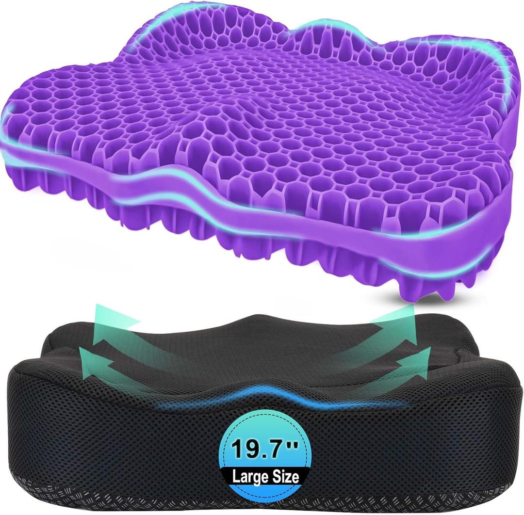 Thicken 19.7in Seat Cushion, Gel Seat Cushion for Long SittingOffice Chair, Wheelchair, Car Pad, Large Cooling Support Pad for Back Pain, Sciatica, Tailbone Pain Relief