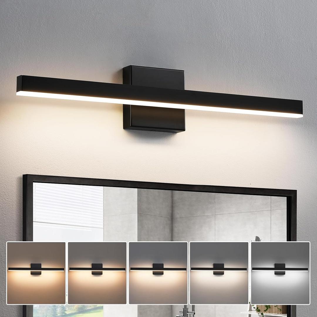 KAISITE Modern Black Bathroom Light - 24 inch Dimmable 5CCT LED Bar Vanity Light Over Mirror