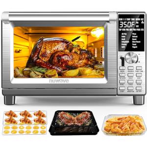 Nuwave Bravo Air Fryer Toaster Smart Oven, 12-in-1 Countertop Convection, 30-QT XL Capacity, 50-500F Temperature Controls, Top and Bottom Heater Adjustments 0%-100%, Brushed Stainless Steel Look, Bravo X-Large
