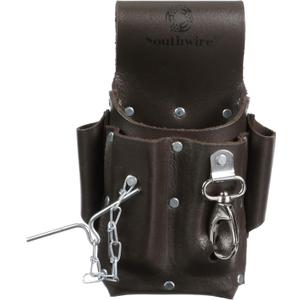 Southwire POUCH4 Leather Tool Pouch; 5 Pocket Pouch with Electrical Tape Chain; Fade Resistant; Durable Compartments; Washer Rivets; Includes Metal Tool Clip; Dark Brown