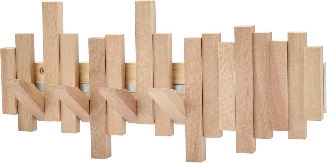 Natural Wood Wall Mounted Piano Coat Rack | Mounted Coat | Flip Up Wall Hook 6 Hooks | Entry Art Hooks in Walnut (Wood Color, 6)