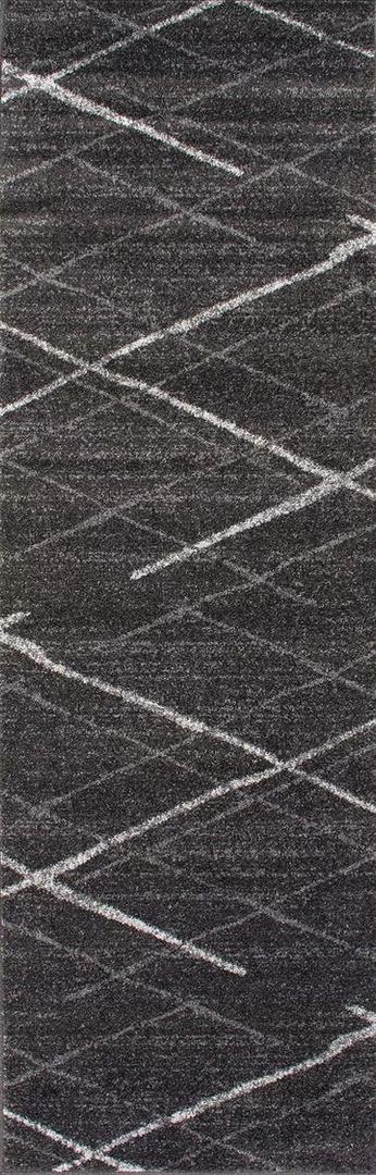 Area Rug, Charcoal, Abstract Lines, Non-Slip Backing, Stain Resistant, For Bedroom, Dining Room, Living Room, Hallway, Office, Kitchen, Entryway 2'5"x9' 6"