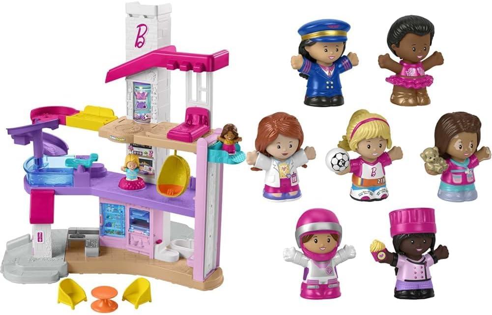 Fisher-Price Little People Barbie Toddler Playset Little Dreamhouse With Music & Lights Plus Figures for Ages 18+ Months
