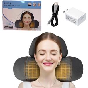 3-in-1 Neck Massage Pillow with Heat, Cervical Support Memory Foam Pillow for Shoulder and Neck Relaxation (Dark Gray)