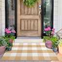 Front Door Mat Outdoor 24''x35''Khaki and White Washable Entryway Rugs Cotton Farmhouse Layered Doormat for Hello/Welcome Entryway,Porch,Bedroom,Bathroom
