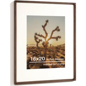 RICHFOCUS 16x20 Picture Frame USA-Sourced Natural Walnut Solid Wood Photo Frame Handcrafted Rounded Corner Wooden Frame with Real Glass Display Photos 11x14 with Mat or 16x20 Without Mat, 16x20-1PC