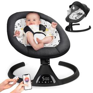 Electric Baby Swing for Infants to Toddler Portable Babies Swings Timing Function 5 Swing Speeds Bluetooth Touch Screen Music Speaker with 10 Preset Lullabies 5-Point Carabiner Black