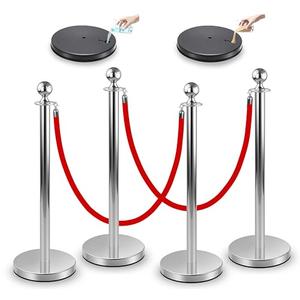 REGRACENLO Stanchions with Velvet Ropes Set, 5 ft Velvet Ropes and Posts, Stainless Steel Barriers for Crowd Control Barriers, Party Supplies, Exhibition (Silvery-4pcs)