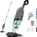 Cordless Handheld Pool Vacuum, Pool Vacuum for Above Ground Pool with Telescopic Pole and Leaf-Scooping Net, Rechargeable Pool Cleaner 18.5 Gal/Min Suction, 80 Min Runtime, Dual-Filter Cleaning System