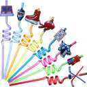 Roshtia 24 Pack Hockey Straws, Reusable Curly Drinking Straws with Ice Hockey Decorations, Daily Drink Straw for Birthday Party Supplies, Team Gifts, Class Reunion, Sports Party Favors