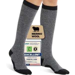 Merino Wool Compression Socks for Women Men, 15-20 mmHg Knee High Socks for Flying, Travel, Running (Large-X Large, Light Gray)