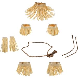 Nicky Bigs Novelties Adult Scarecrow Faux Straw Kit Cuffs Neck Arms Legs Rope Belt Clips on Hat 10 Piece Halloween Costume Accessory Set DYI Decoration