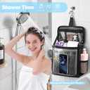 Hanging Shower Caddy Portable, Travel Toiletry Bag for Men & Women, Large Capacity with Hook,Dorm Room Essentials With Waterproof Phone Compartment, for Bathroom, Picnic, Gym, Travel(Black)