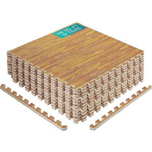 Yes4All 48SQ.FT Wood Grain Puzzle Exercise Mat Protective Flooring, EVA Interlocking Foam Floor Tiles with Border for Home (F. 48 Square Feet (12 Tiles) - Light Oak Wood)