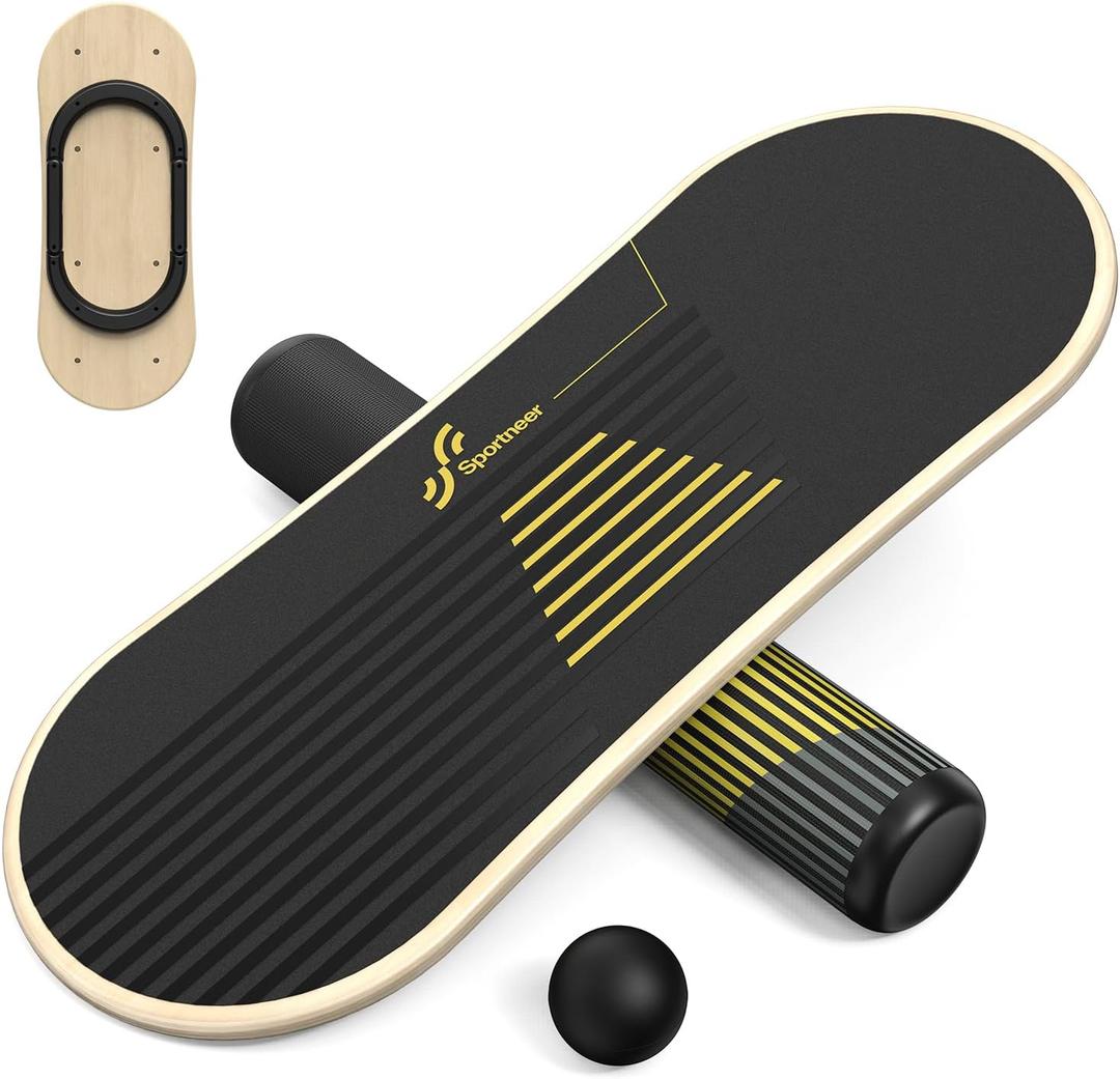Sportneer Balance Board 7 Modes Wobble Board with Adjustable Stoppers Exercise Balancing Stability Trainer for Improve Balance, Surf Trainer & Physical Therapy - Roller and 2.8'' Ball Included (Gold)