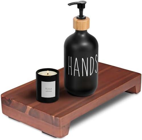 Wood Pedestal Stand 12x7x1.8 inches, Farmhouse Wood Riser, 100% Natural Acacia Wood, Non-Slip Bottom, for Bathroom Kitchen Counter Sink, Display Decorative for Plant Bottle Candle (Rectangular)