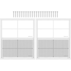 2 Pack Shed Window 24Wx27"H, White Flush Mount Window with Tempered Glass and Removable Screen for Playhouses, Sheds, Garage and Chicken Coops
