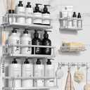 YASONIC Shower Caddy, 6 Pack Large Capacity Bath Organizer with Soap Holder and 12 Hooks, Rustproof bathroom Shelves for Inside Shower, No Drilling&Sleek Bathroom Organizers and Storage Silver (XL size)