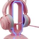 Tilted Nation Cute Headphone Stand Pink | Headset Stand with RGB, Mouse Bungee Holder, and 2 Port USB Hub Charger - Desk Gaming Accessories