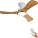 Ceiling Fans with Lights, 42 inch Low Profile Ceiling Fan with Light and Remote Control, Flush Mount, Reversible, 3CCT, Dimmable, Noiseless,Natural Color Ceiling Fan for Bedroom, Indoor/Outdoor Use