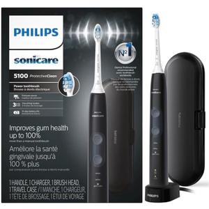Philips Sonicare ProtectiveClean 5100 Rechargeable Electric Toothbrush, with Pressure Sensor, 3 Cleaning Modes, SmarTimer and QuadPacer, 14Day Battery Life, Travel Case, Black, Model HX6850/60
