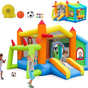 FBSPORT Inflatable Bounce House, Bounce House with Side Toy Market Stand Football Shooting, Inflatable Bouncer Bouncy Castle for Kids with 480W Blower Big Ball Pit for Outdoor Indoor, 9.58 ft L x 8 ft W x 5.7 ft H