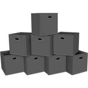 Fabric Cloth Storage Bins,Fabric Cube Organizer with Dual Handles Foldable Cube Storage Baskets for Home Bedroom Storage,Set of 8,(Gray)