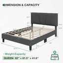 Novilla Queen Size Bed Frame Upholstered Platform Queen Bed Frame with Adjustable Headboard, Strong Weight Capacity, No Box Spring Needed, Easy Assembly, Grey