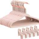 Tonswachic Baby Velvet Hangers 30 Pack - 11 Inch Non Slip Felt Kids Hanger for Newborn Clothes - Ultra Thin Space-Saving Infant Hangers for Toddler Kids' Closet with 10 Hanger Clips - Pink