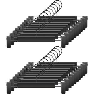 Clothes Pants Hangers, Space-Saving Skirt Holders with 360  Swivel Hooks, Adjustable Clips, Trouser Hangers, Clothes Coat Garment Jeans Hangers (20 Pack, Black)