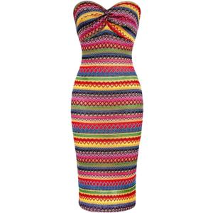 Floerns Women's Boho Tribal Sleeveless Strapless Tube Twist Front Bodycon Maxi Dresses (Medium, Multicolor)