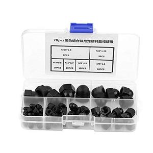 Walfront 70Pcs Black Nylon Acorn Hex Nuts M3/M4/M5/M6/M8/M10