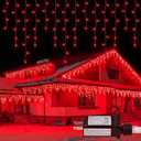 Oopswow Christmas Icicle Lights Outdoor,300LED 33FT Christmas String Lights,Connectable Valentine's Day Lights with 30V Plug in for Valentine Wedding Party Eave Garden Wall Indoor Decor, Red