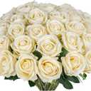 30 PCS Fake Champagne Roses, Artificial Flowers Bulk Realistic Silk Faux Rose with Stems for Wedding Decorations, Bridal Bouquets, Mother's Day Thanksgiving DIY Floral and Home Decor