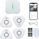 Smart Water Leak Detectors for Home WiFi with App Alerts, Stechro Ajustable 120dB Water Sensor Alarm Leak Detector for Basements Sink Kitchen Laundry, 4 Water Sensors & 1 Rechargeable Gateway (White)