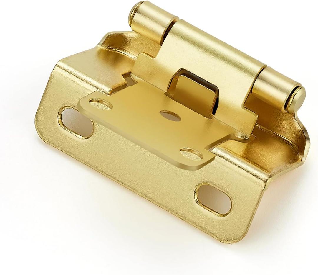 Ravinte 20 Pack 10 Pairs Semi-Overlay 1/2 inch Self-Closing Face Frame Cabinet Hinges Gold Half Wrap-Around Kitchen Door Hinges Face Mount Cabinet Hardware