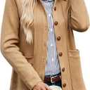 GRACE KARIN Women Casual Cardigan Knit Button Down Shirts Long Sleeve Shacket Jacket with Pockets (Large, Khaki)
