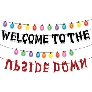 Welcome to the Upside Down Banner, Glitter Themed Party Spooky Halloween Birthday Banner for Themed Gathering Home Room Decoration Supplies