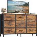 SONGMICS BELLAH Collection - Dresser for Bedroom, TV Stand for TVs Up to 55 Inches, Chest of Drawers for Living Room, Closet, Steel, 9 Drawers, Industrial, Rustic Brown and Ink Black ULGS033KD02S