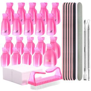 Teenitor Nail Polish Gel Remover Tool Kit, with Soak Off Clips, Cuticle Pusher Peeler Scraper, Remove Pads, Nail Files Buffer Block, Nail Brush Pink