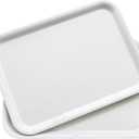 17 x 12 inches Melamine Serving Tray, Dinner Plate Tray, Serving Platter for Appetizers, Breakfast, Drinks, Barbecues and Parties, White, Set of 2