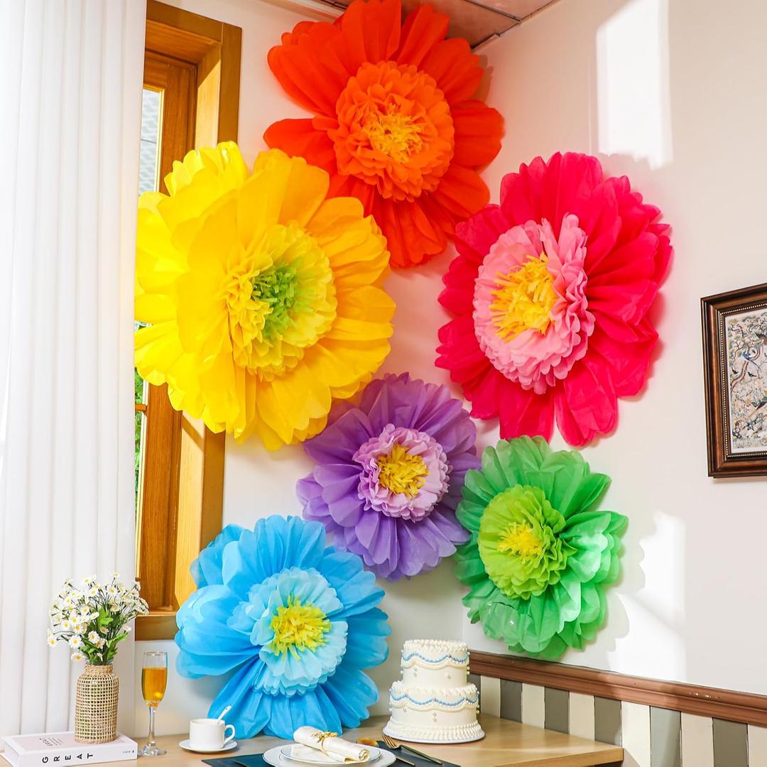 Giegxin 6 Pcs 31.5" 24" Colorful Giant Paper Flower Decoration for Wall Extra Large Christmas Tissue Paper Flower Xmas Church Floral Decoration for Mexican Fiesta Wedding Bridal Shower Decor